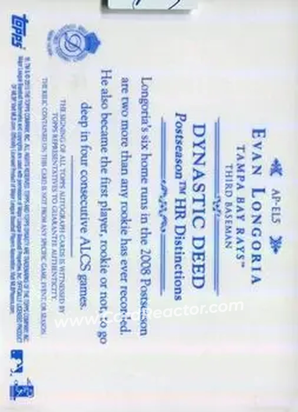2015 Topps Dynasty #AP-EL5 - Evan Longoria - Tampa Bay Rays - Back