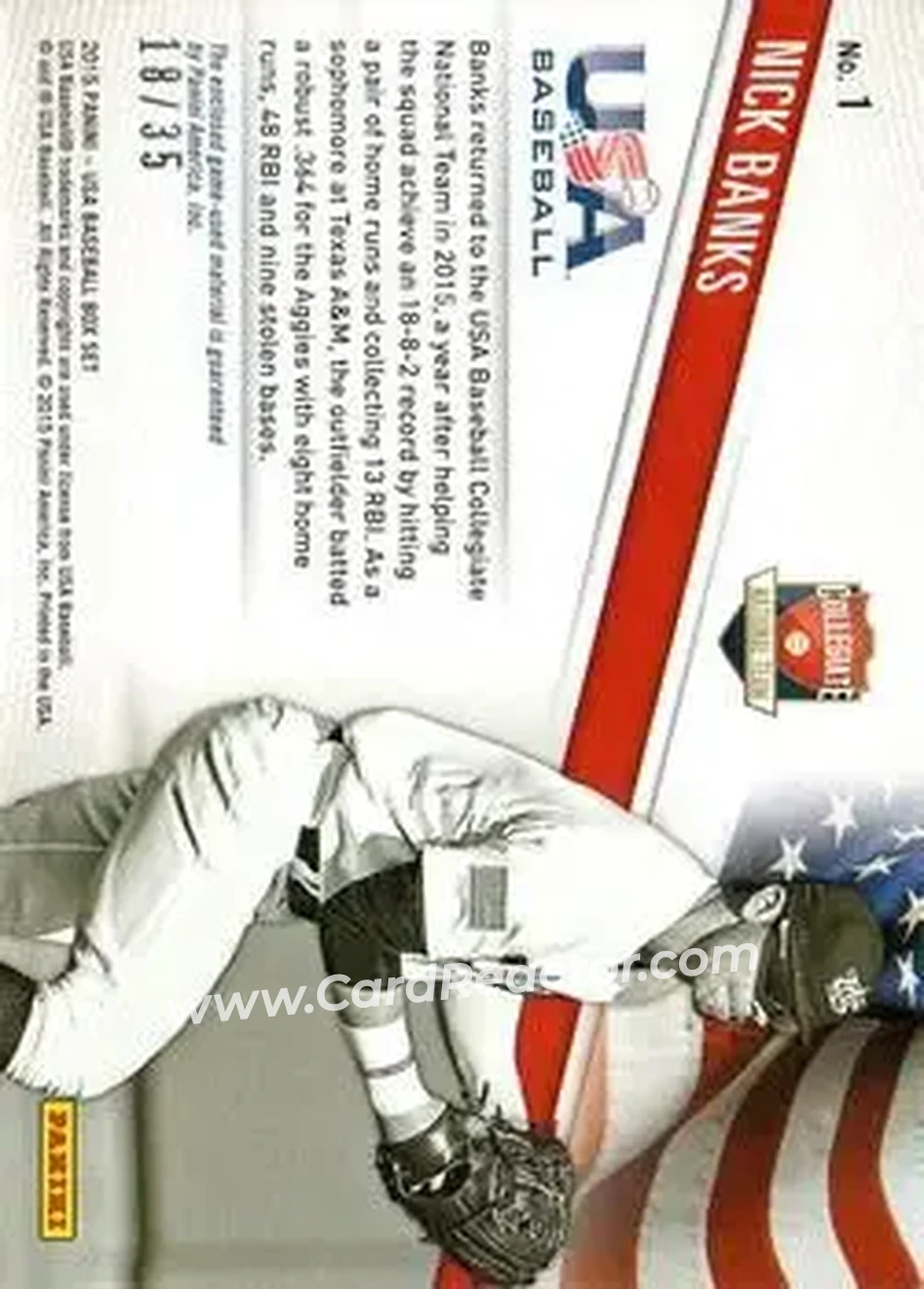 2015 Panini USA Baseball - Collegiate National Team Jerseys Prime #1 - Nick Banks - USA - Back