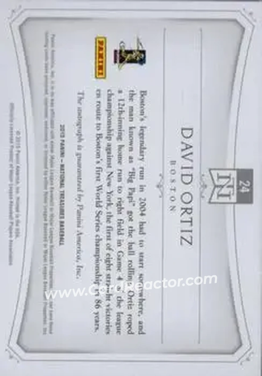 2015 Panini National Treasures - Game Ball Signatures #24 - David Ortiz - Boston Red Sox - Back