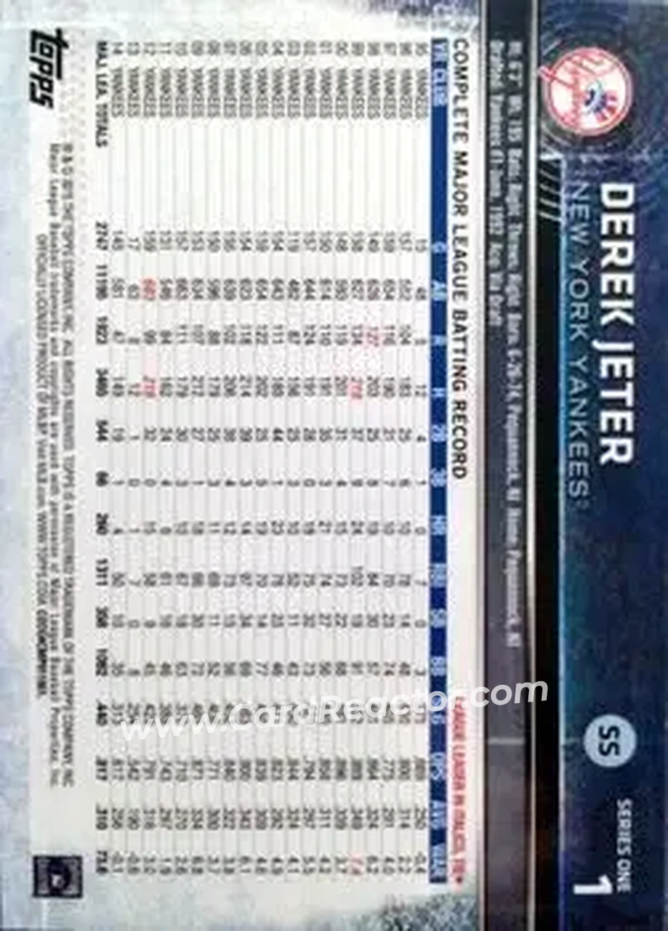 2015 Topps #1b - Derek Jeter - New York Yankees - Back