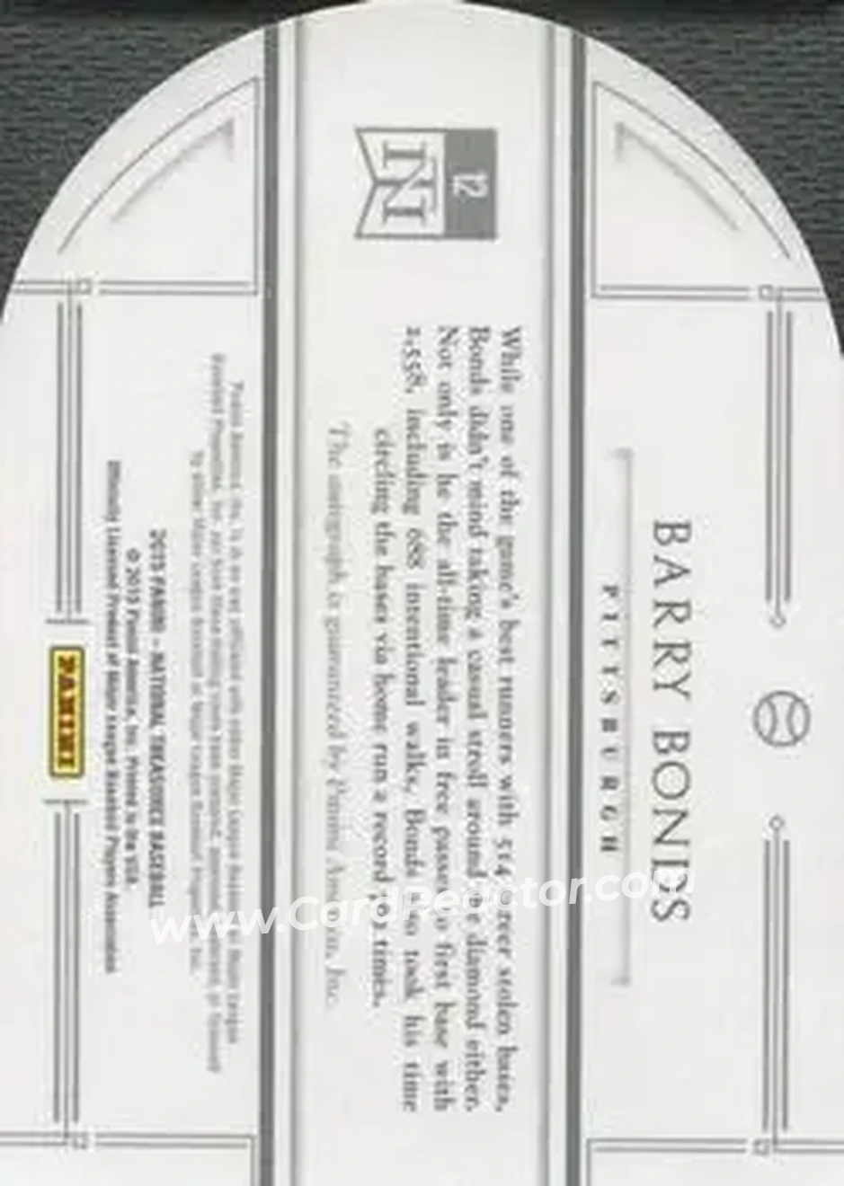 2015 Panini National Treasures - BB Signature Die Cuts #12 - Barry Bonds - Pittsburgh Pirates - Back