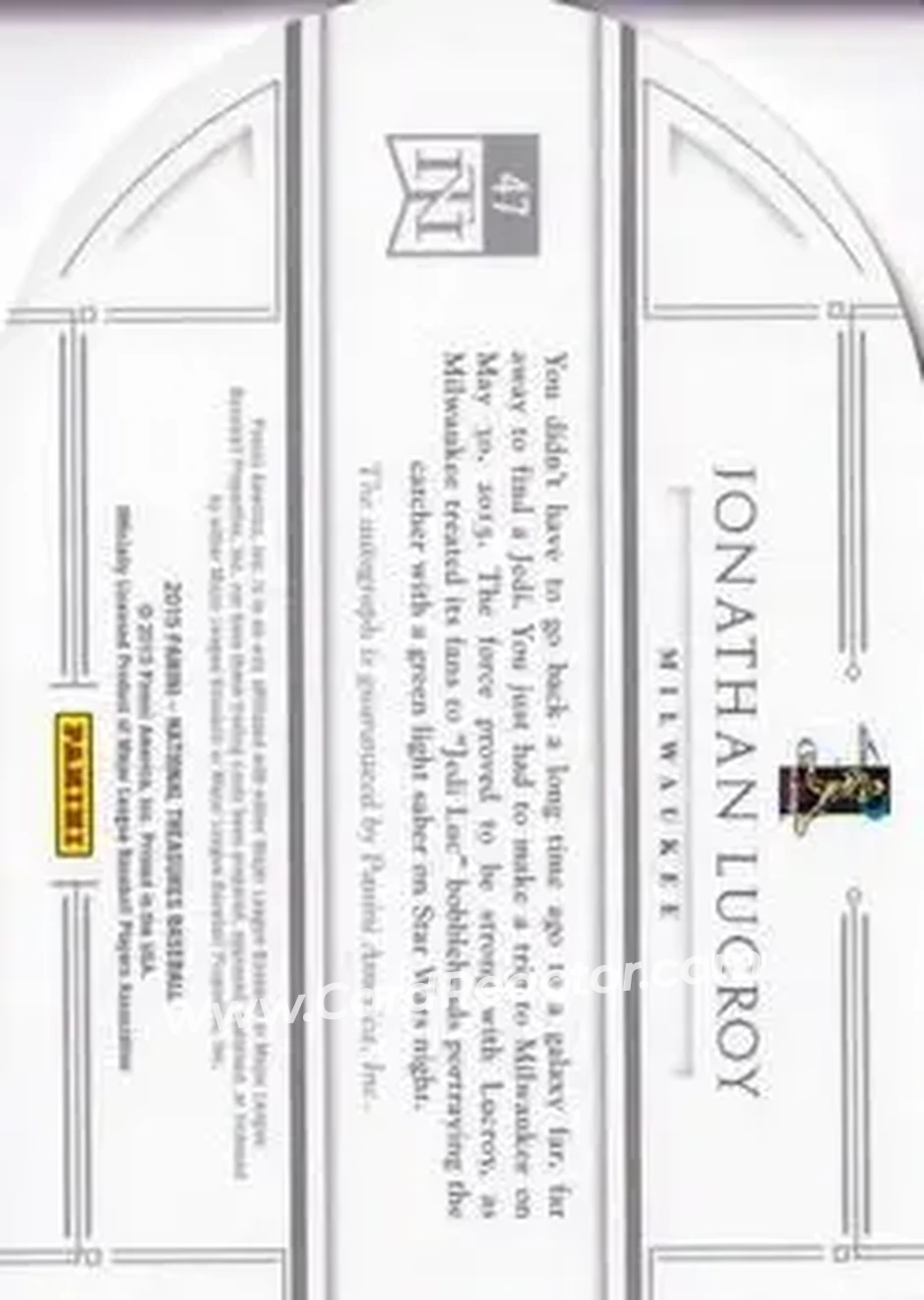 2015 Panini National Treasures - BB Signature Die Cuts #47 - Jonathan Lucroy - Milwaukee Brewers - Back