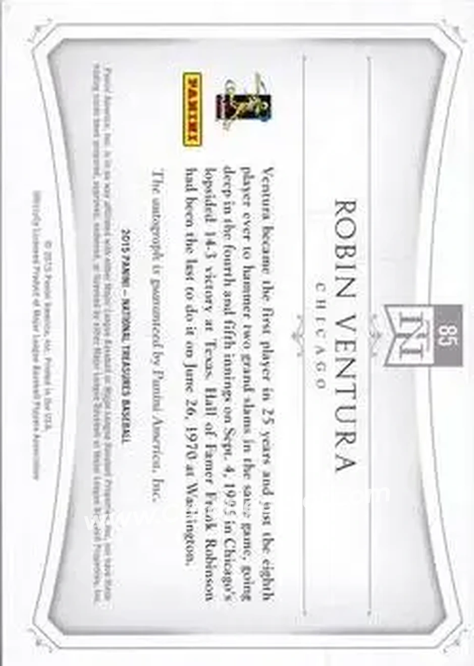 2015 Panini National Treasures - Game Ball Signatures #85 - Robin Ventura - Chicago White Sox - Back