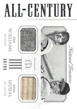 2015 Panini National Treasures - All-Century Combos #3 - Ted Williams - Stan Musial MEM, SN99 - Boston Red Sox - St. Louis Cardinals