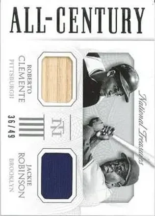 2015 Panini National Treasures - All-Century Combos #10 - Roberto Clemente - Jackie Robinson MEM, SN49 - Pittsburgh Pirates - Brooklyn Dodgers