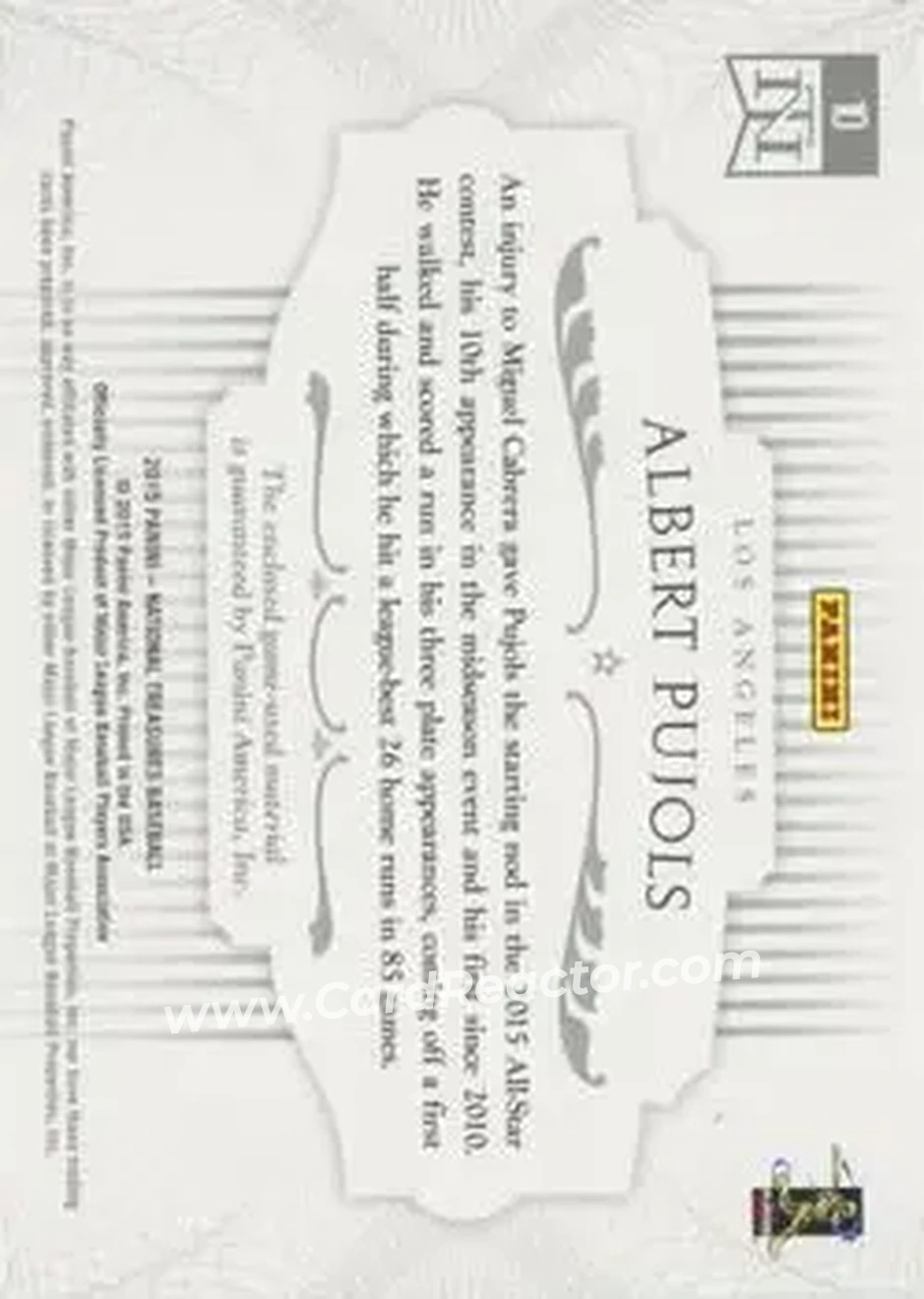 2015 Panini National Treasures - All-Star #10 - Albert Pujols - Los Angeles Angels - Back