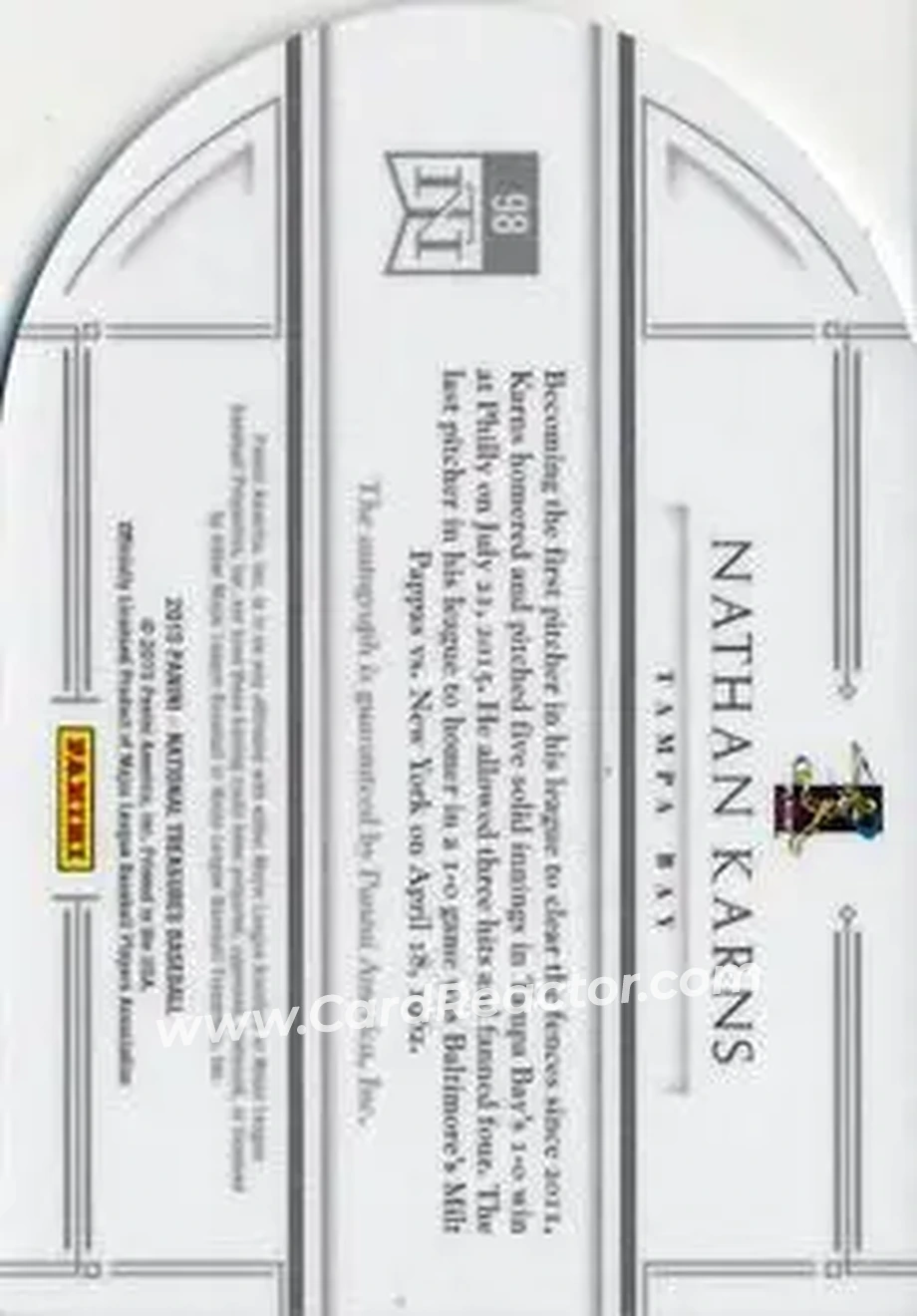 2015 Panini National Treasures - BB Signature Die Cuts #98 - Nathan Karns - Tampa Bay Rays - Back