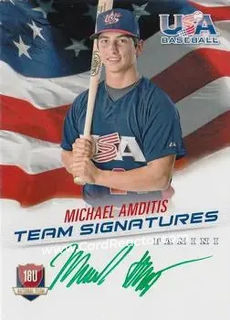 2015 Panini USA Baseball - 18U National Team Signatures Green Ink #18U-MA - Michael Amditis - USA