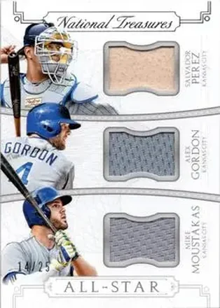 2015 Panini National Treasures #5 All-Star Triples Alex Gordon - Salvador Perez - Mike Moustakas MEM, SN25 - Kansas City Royals