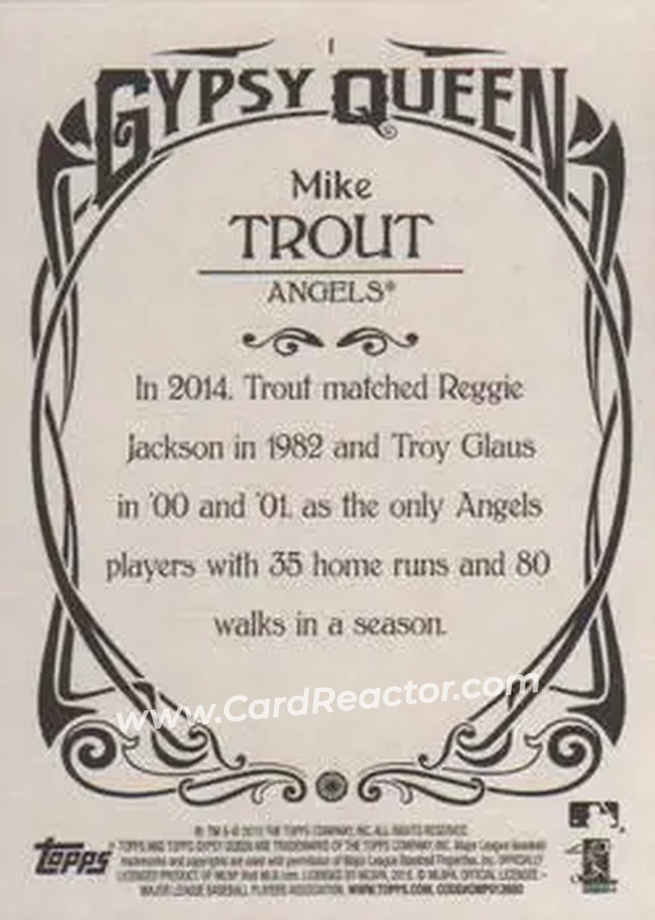2015 Topps Gypsy Queen #1 - Mike Trout - Los Angeles Angels - Back 2015 Topps Gypsy Queen #1 - Mike Trout - Los Angeles Angels - Back