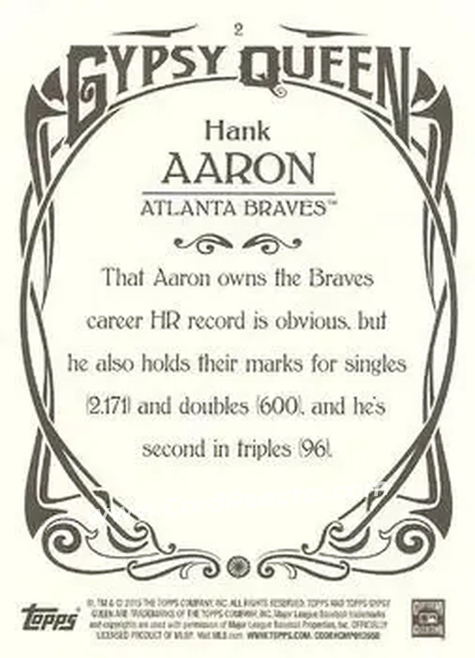 2015 Topps Gypsy Queen #2 - Hank Aaron - Atlanta Braves - Back