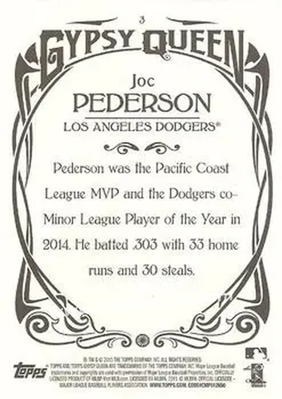 2015 Topps Gypsy Queen #3 - Joc Pederson - Los Angeles Dodgers - Back