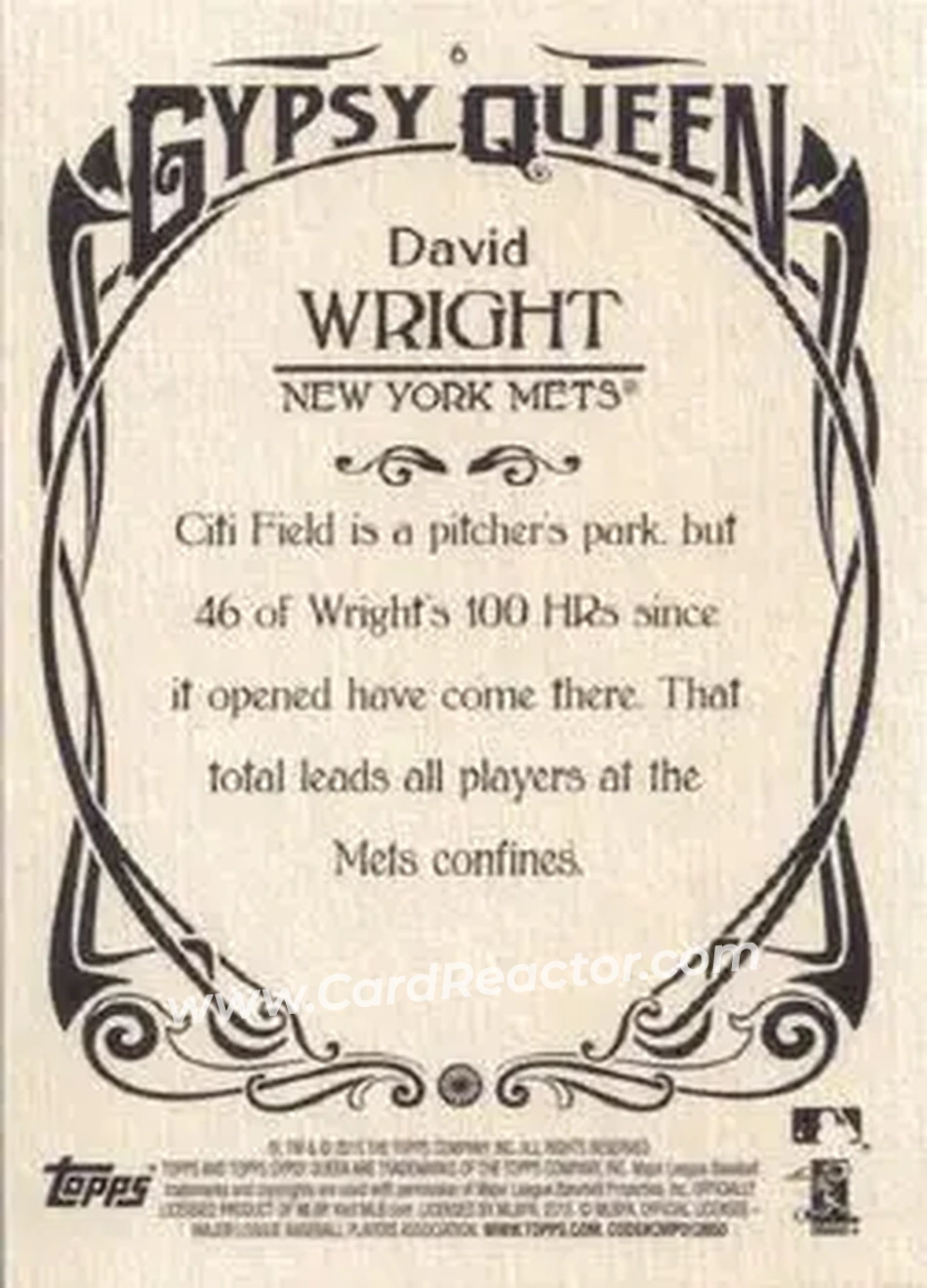 2015 Topps Gypsy Queen #6 - David Wright - New York Mets - Back 2015 Topps Gypsy Queen #6 - David Wright - New York Mets - Back