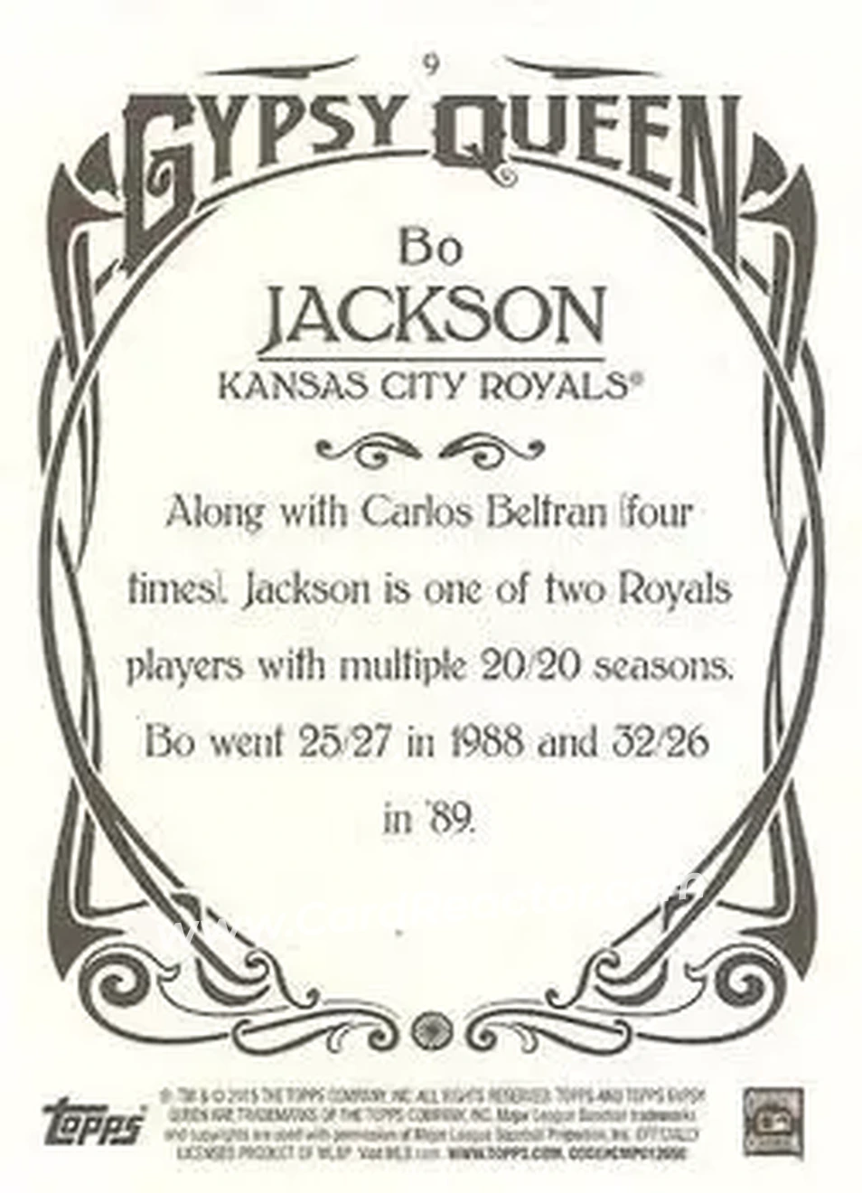 2015 Topps Gypsy Queen #9 - Bo Jackson - Kansas City Royals - Back 2015 Topps Gypsy Queen #9 - Bo Jackson - Kansas City Royals - Back