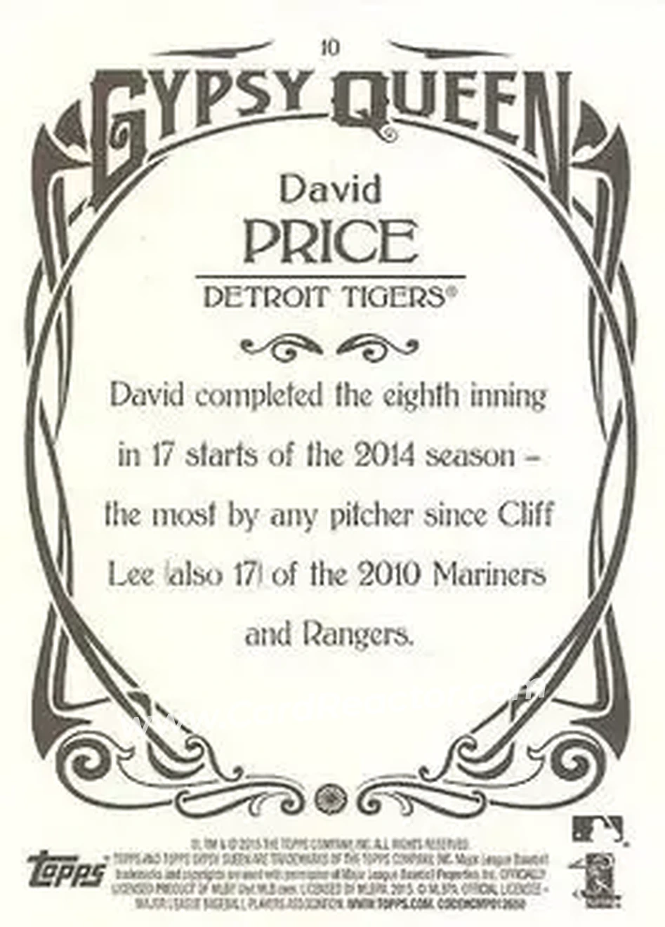 2015 Topps Gypsy Queen #10 - David Price - Detroit Tigers - Back