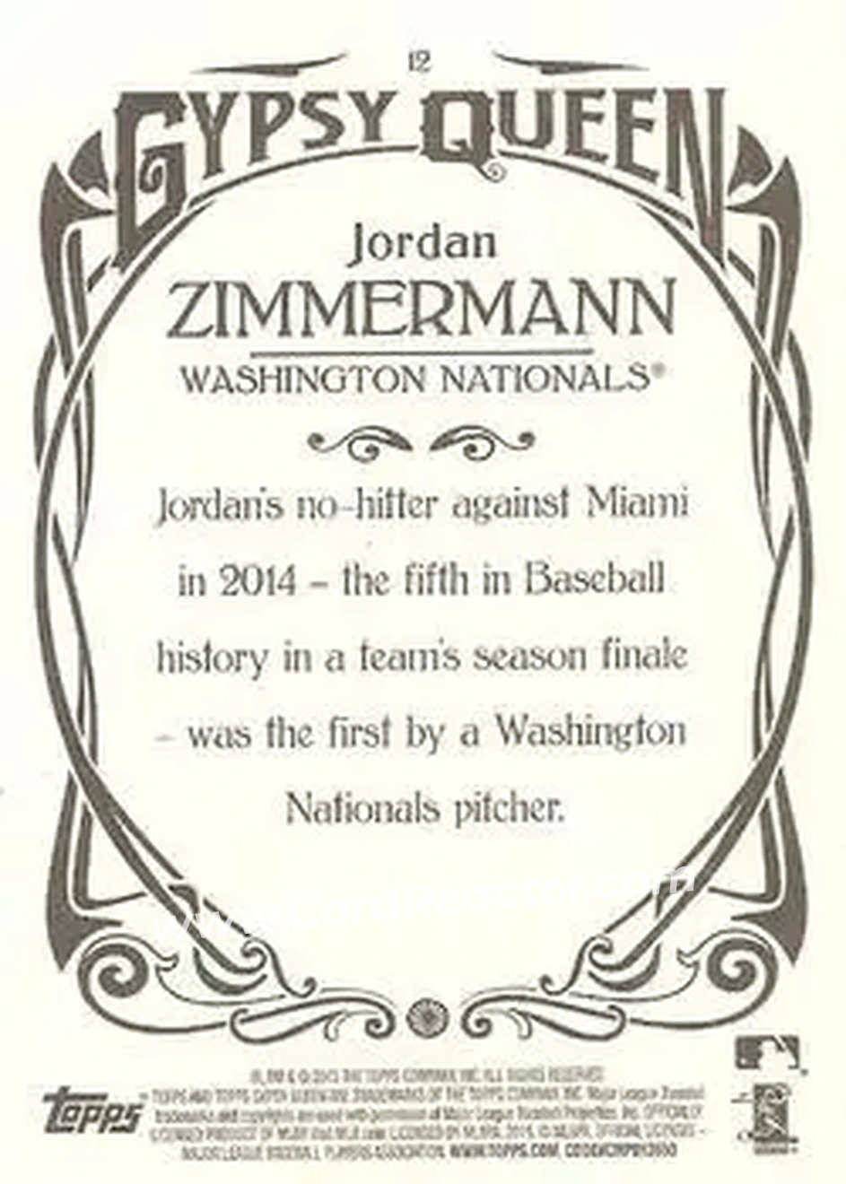 2015 Topps Gypsy Queen #12 - Jordan Zimmermann - Washington Nationals - Back 2015 Topps Gypsy Queen #12 - Jordan Zimmermann - Washington Nationals - Back