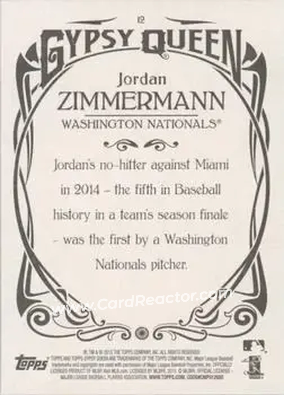 2015 Topps Gypsy Queen #12b - Jordan Zimmermann - Washington Nationals - Back