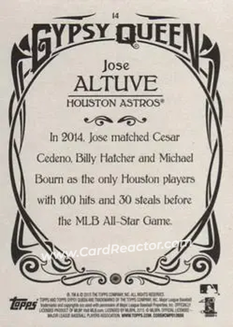 2015 Topps Gypsy Queen #14 - Jose Altuve - Houston Astros - Back 2015 Topps Gypsy Queen #14 - Jose Altuve - Houston Astros - Back