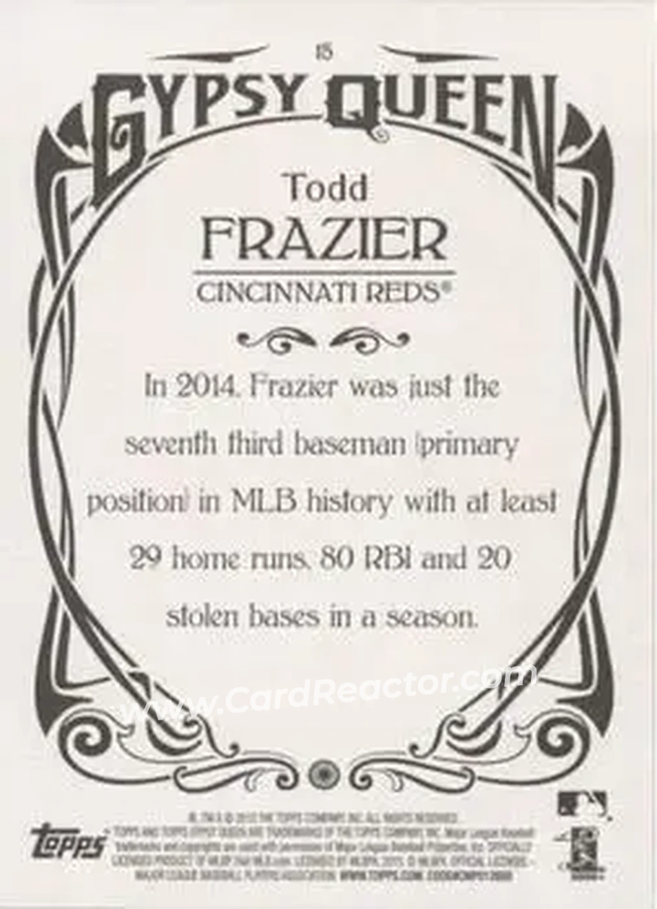 2015 Topps Gypsy Queen #15 - Todd Frazier - Cincinnati Reds - Back