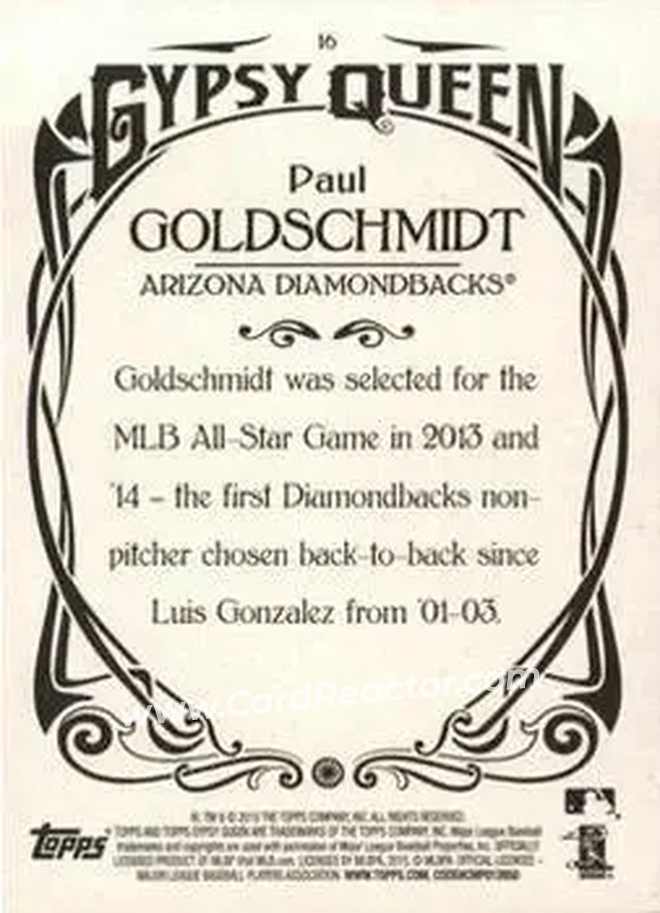 2015 Topps Gypsy Queen #16 - Paul Goldschmidt - Arizona Diamondbacks - Back