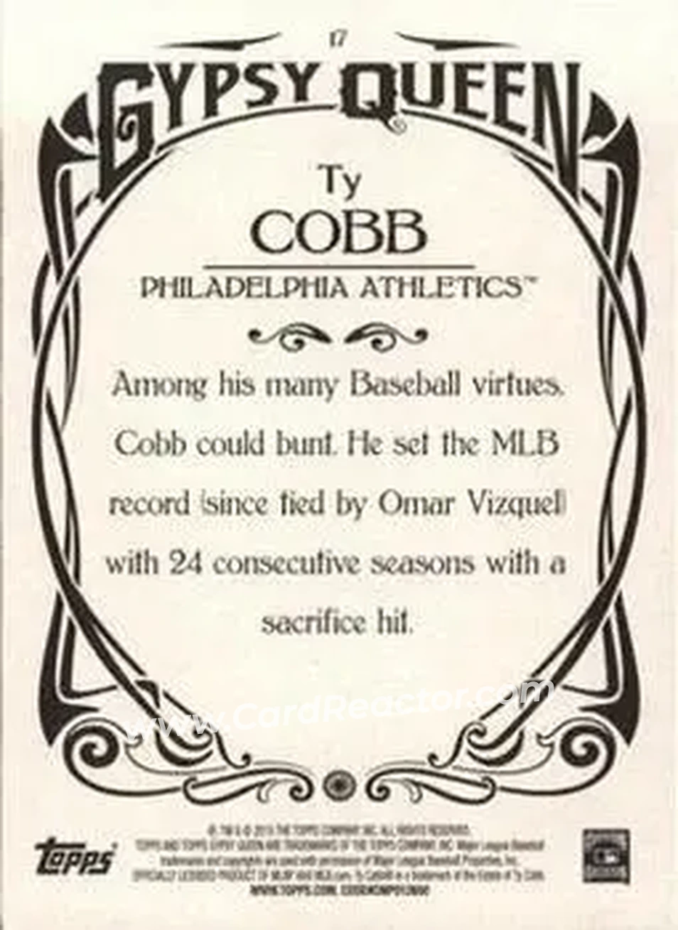 2015 Topps Gypsy Queen #17 - Ty Cobb - Philadelphia Athletics - Back 2015 Topps Gypsy Queen #17 - Ty Cobb - Philadelphia Athletics - Back