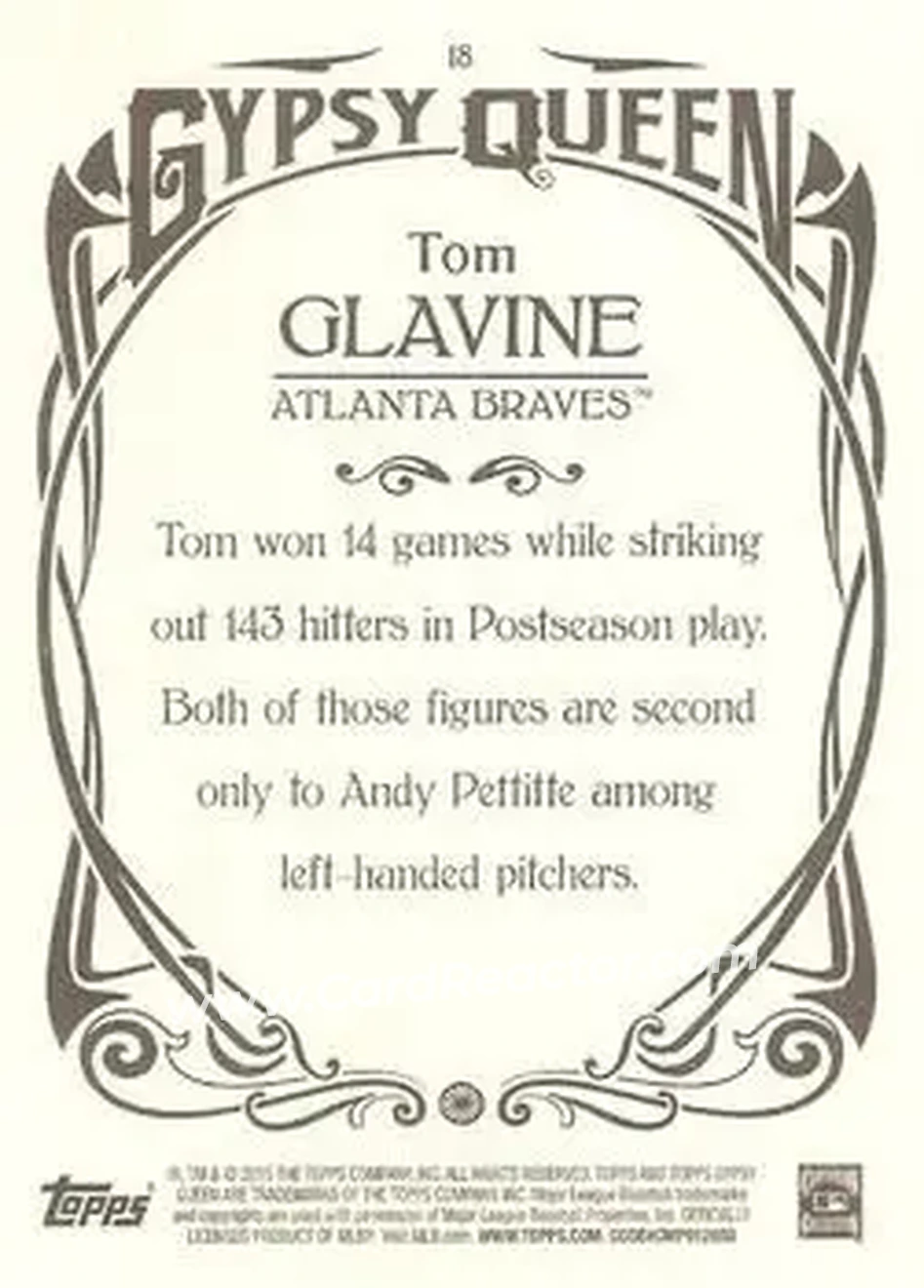 2015 Topps Gypsy Queen #18 - Tom Glavine - Atlanta Braves - Back