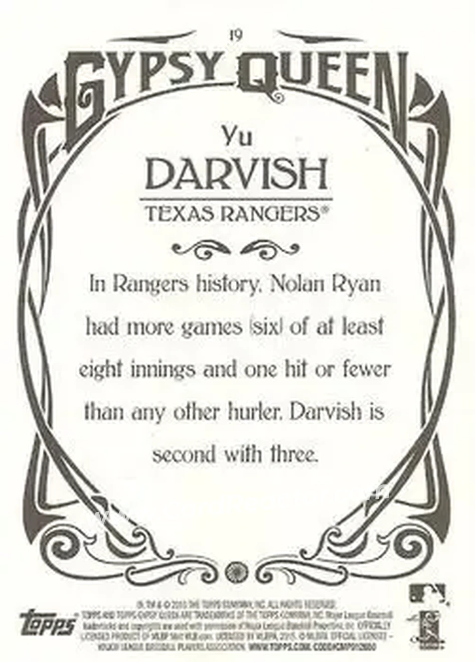 2015 Topps Gypsy Queen #19 - Yu Darvish - Texas Rangers - Back 2015 Topps Gypsy Queen #19 - Yu Darvish - Texas Rangers - Back