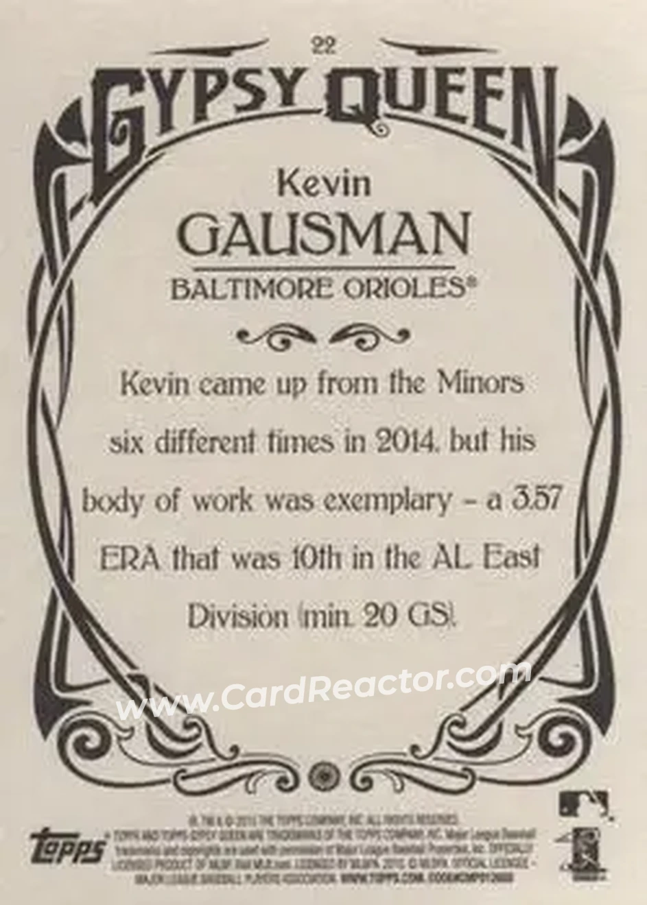 2015 Topps Gypsy Queen #22 - Kevin Gausman - Baltimore Orioles - Back