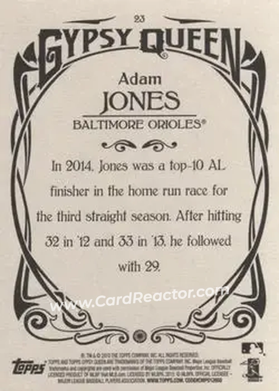 2015 Topps Gypsy Queen #23 - Adam Jones - Baltimore Orioles - Back 2015 Topps Gypsy Queen #23 - Adam Jones - Baltimore Orioles - Back