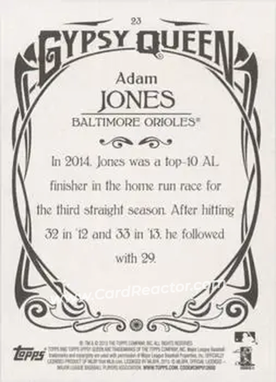 2015 Topps Gypsy Queen #23b - Adam Jones - Baltimore Orioles - Back 2015 Topps Gypsy Queen #23b - Adam Jones - Baltimore Orioles - Back