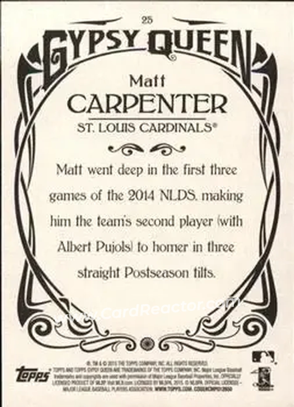 2015 Topps Gypsy Queen #25 - Matt Carpenter - St. Louis Cardinals - Back