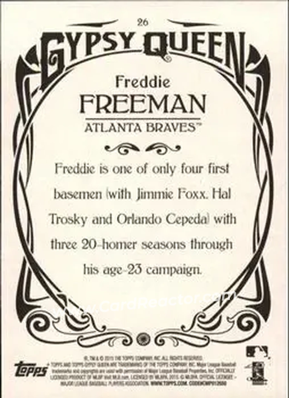 2015 Topps Gypsy Queen #26b - Freddie Freeman - Atlanta Braves - Back