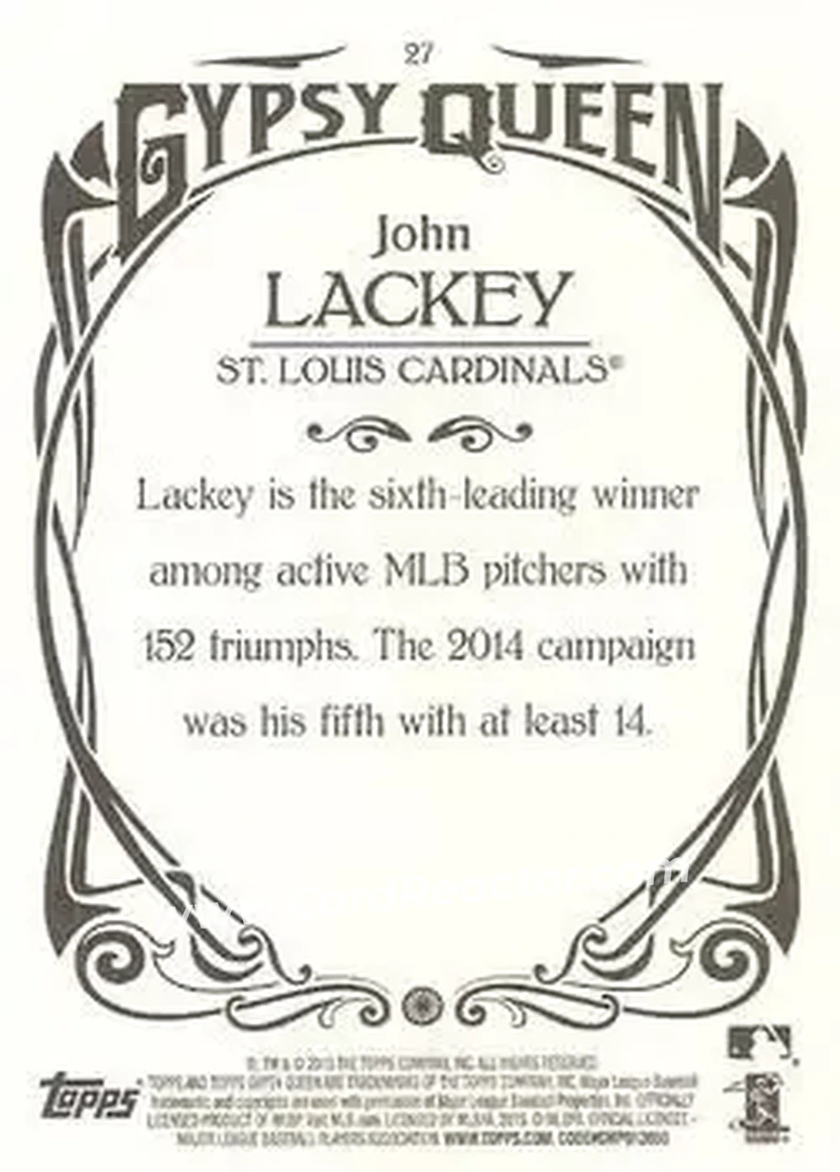 2015 Topps Gypsy Queen #27 - John Lackey - St. Louis Cardinals - Back