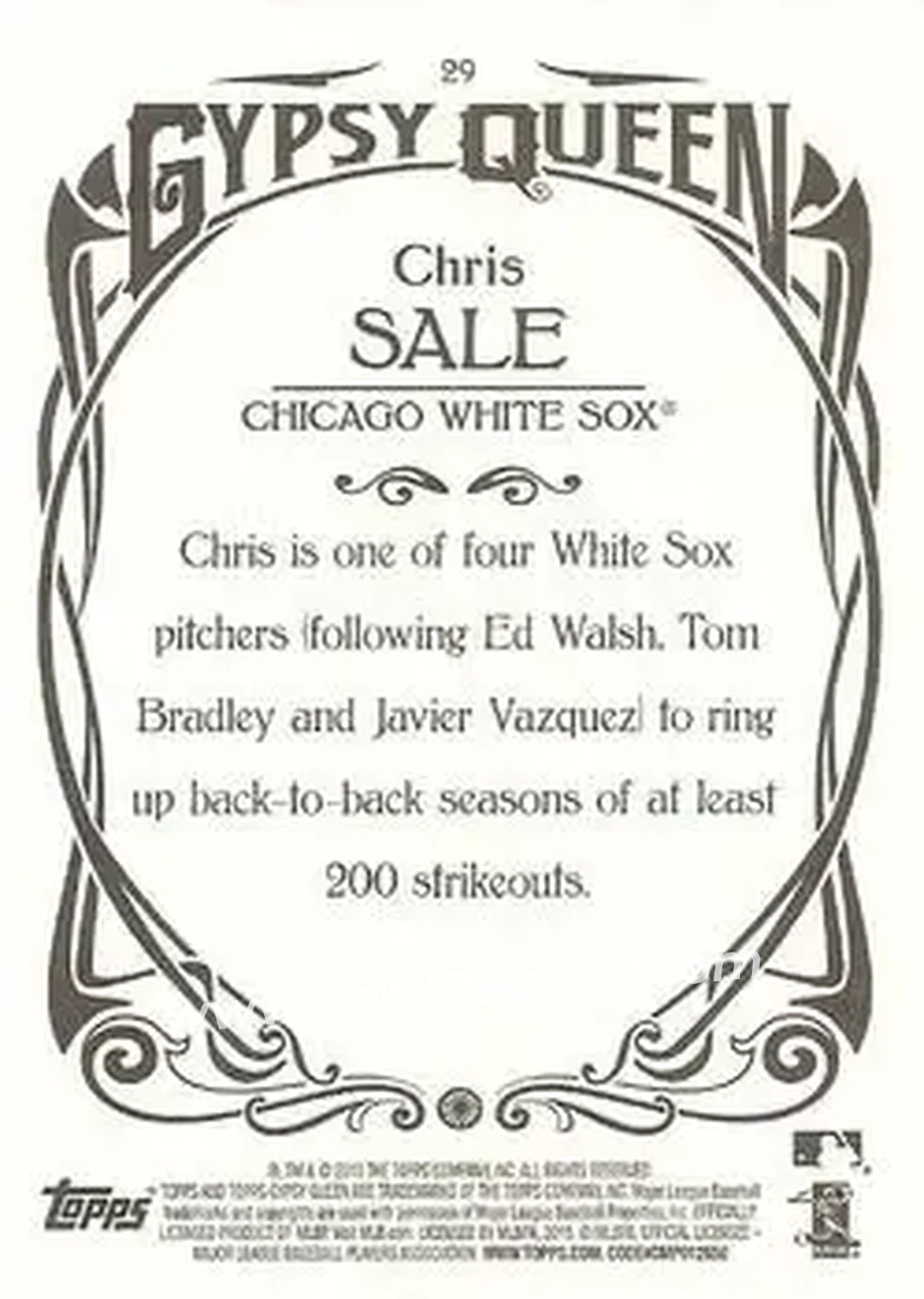 2015 Topps Gypsy Queen #29 - Chris Sale - Chicago White Sox - Back