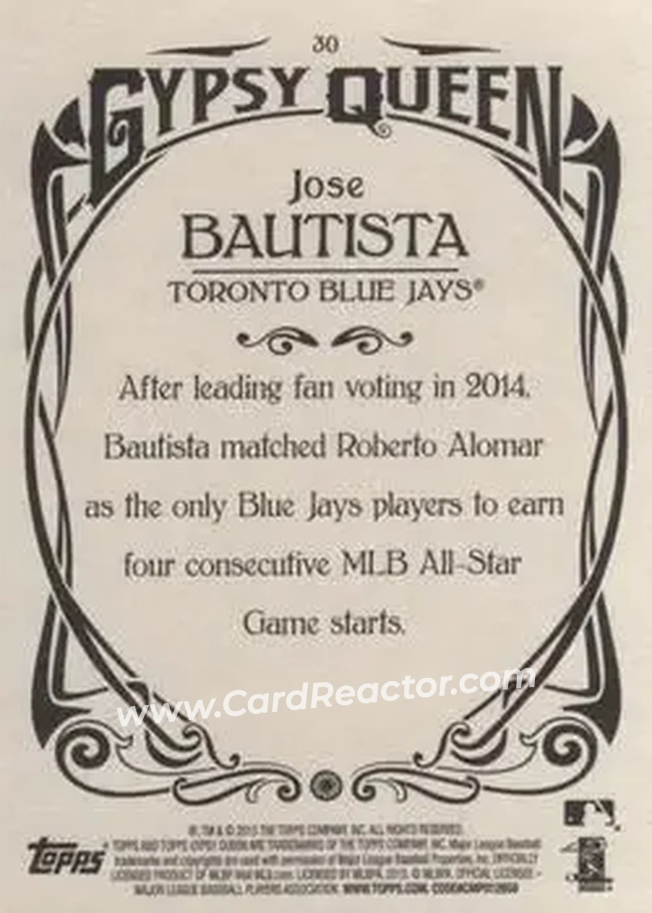 2015 Topps Gypsy Queen #30 - Jose Bautista - Toronto Blue Jays - Back