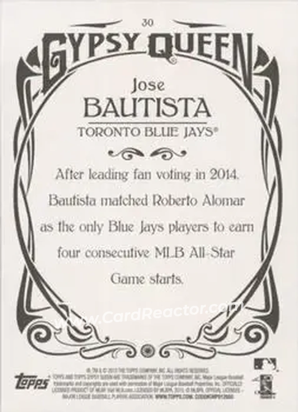 2015 Topps Gypsy Queen #30b - Jose Bautista - Toronto Blue Jays - Back 2015 Topps Gypsy Queen #30b - Jose Bautista - Toronto Blue Jays - Back