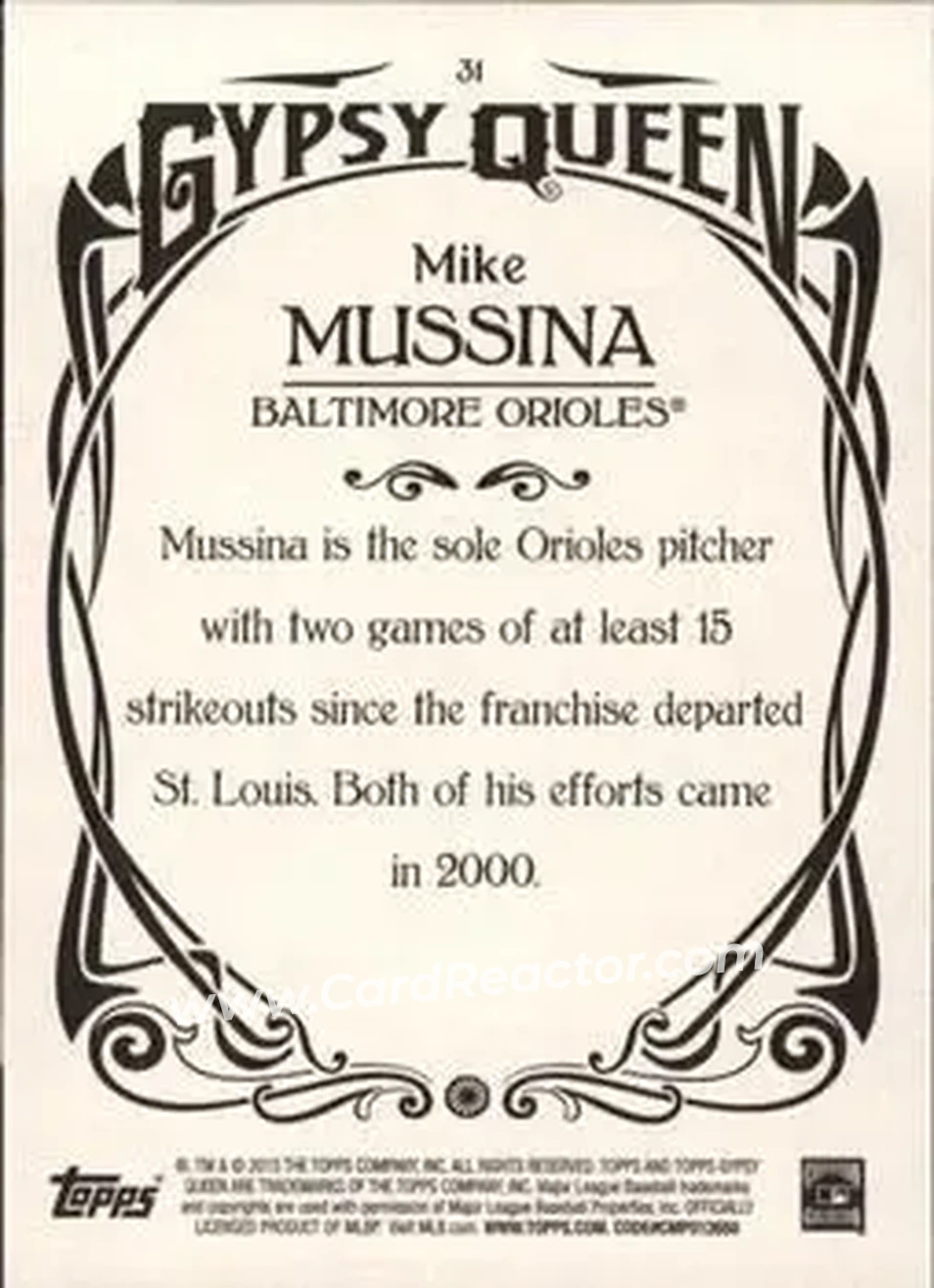 2015 Topps Gypsy Queen #31 - Mike Mussina - Baltimore Orioles - Back