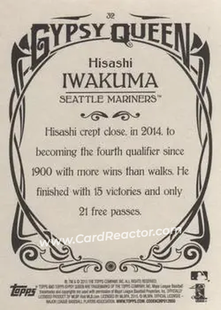 2015 Topps Gypsy Queen #32 - Hisashi Iwakuma - Seattle Mariners - Back