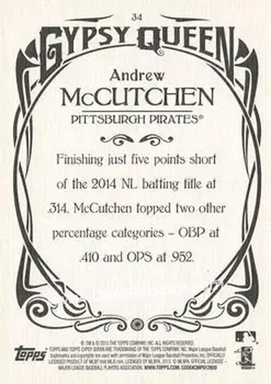 2015 Topps Gypsy Queen #34 - Andrew McCutchen - Pittsburgh Pirates - Back 2015 Topps Gypsy Queen #34 - Andrew McCutchen - Pittsburgh Pirates - Back