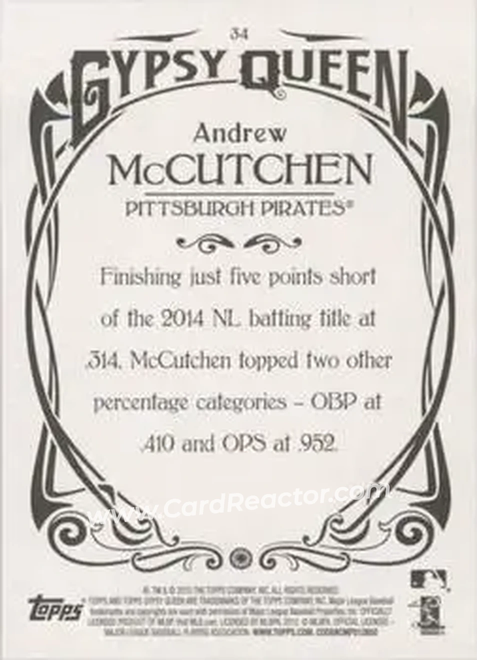 2015 Topps Gypsy Queen #34b - Andrew McCutchen - Pittsburgh Pirates - Back 2015 Topps Gypsy Queen #34b - Andrew McCutchen - Pittsburgh Pirates - Back