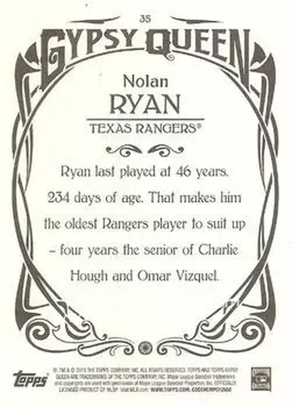 2015 Topps Gypsy Queen #35 - Nolan Ryan - Texas Rangers - Back