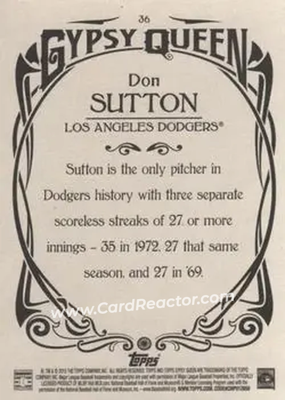 2015 Topps Gypsy Queen #36 - Don Sutton - Los Angeles Dodgers - Back