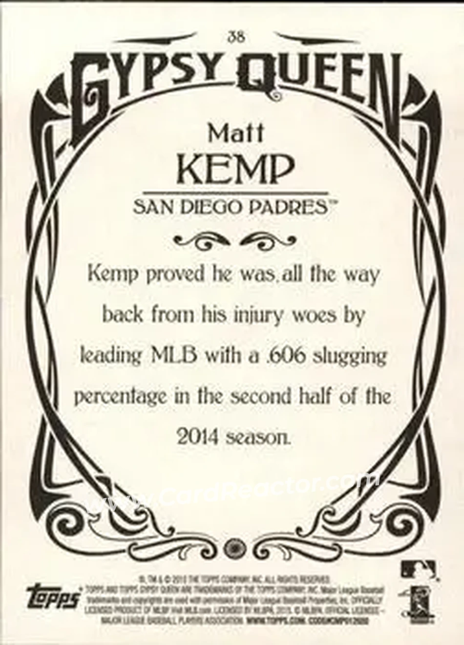 2015 Topps Gypsy Queen #38 - Matt Kemp - San Diego Padres - Back 2015 Topps Gypsy Queen #38 - Matt Kemp - San Diego Padres - Back