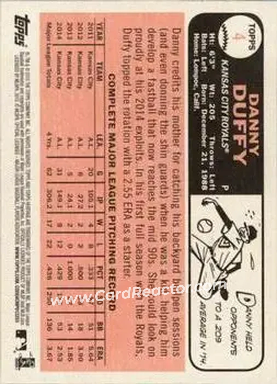 2015 Topps Heritage #4 - Danny Duffy - Kansas City Royals - Back 2015 Topps Heritage #4 - Danny Duffy - Kansas City Royals - Back