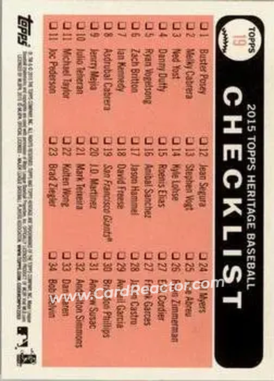 2015 Topps Heritage #19 - 2nd Place NL West Division - San Francisco Giants - Back 2015 Topps Heritage #19 - 2nd Place NL West Division - San Francisco Giants - Back