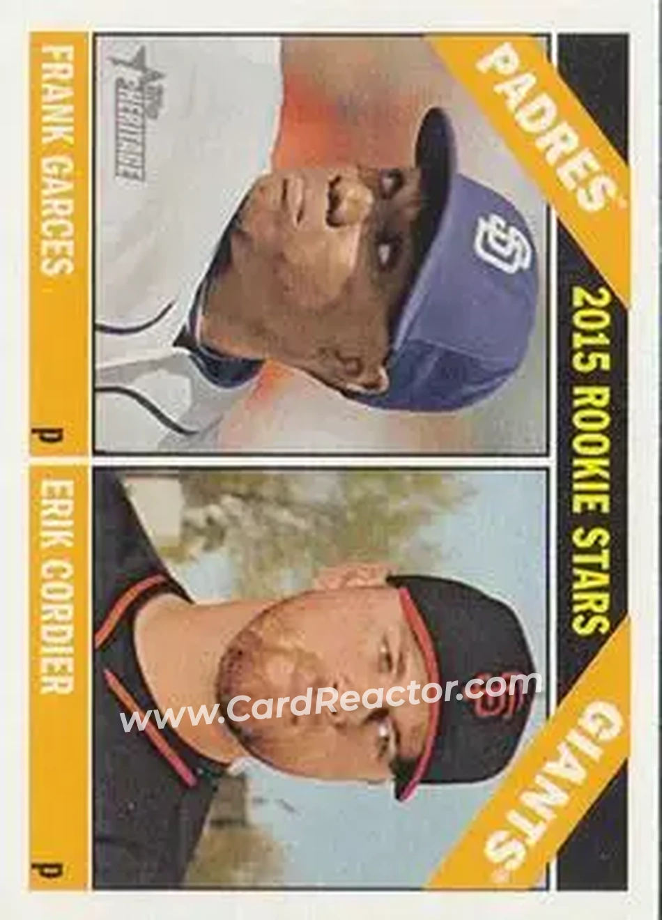 2015 Topps Heritage #27 - 2015 Rookie Stars (Erik Cordier - Frank Garces) RS, RC - San Francisco Giants - San Diego Padres - Front