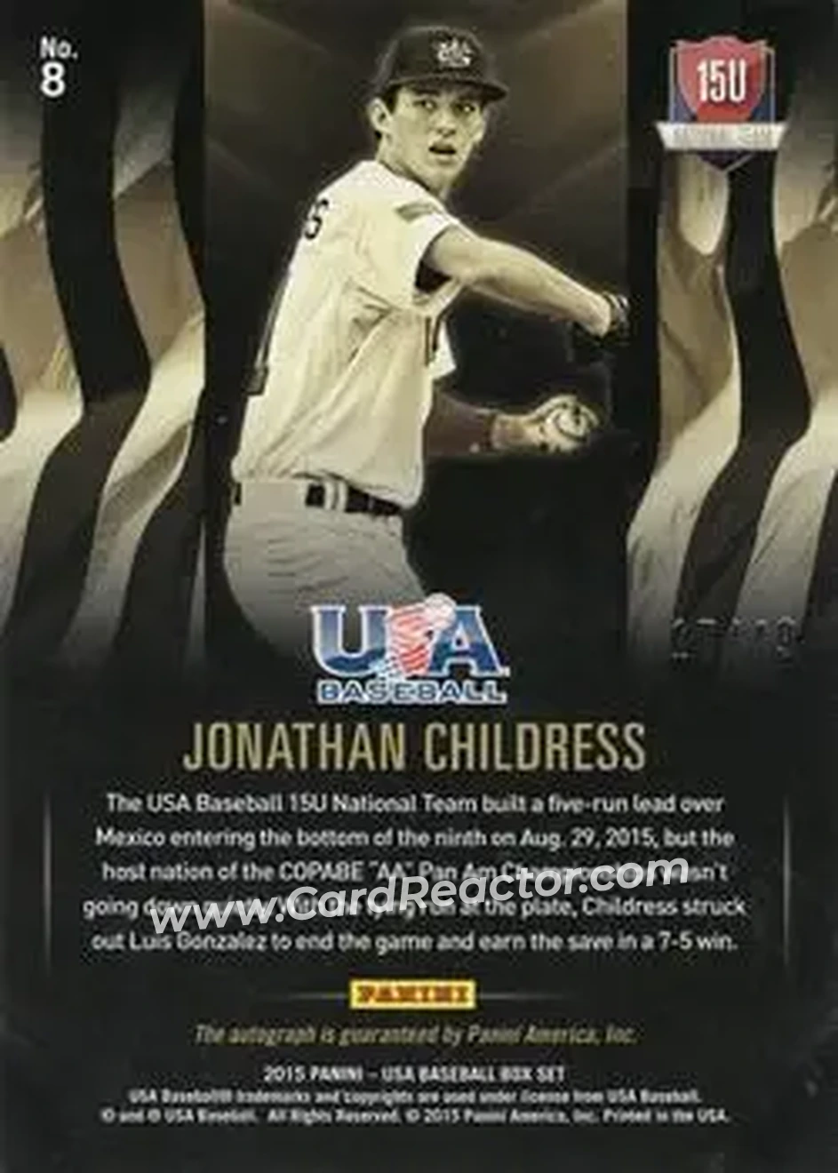 2015 Panini USA Baseball - 15U National Teams Black Gold Signatures #8 - Jonathan Childress - USA - Back