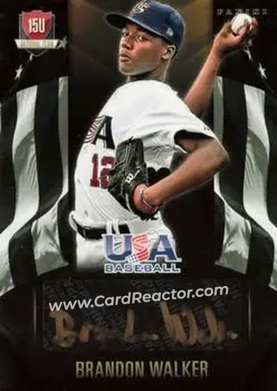 2015 Panini USA Baseball - 15U National Teams Black Gold Signatures #20 - Brandon Walker - USA - Front