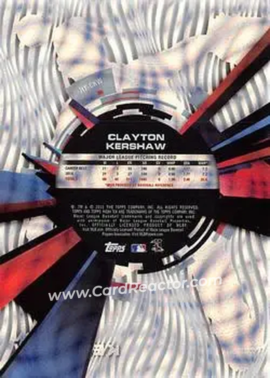 2015 Topps High Tek - Pattern 1B Waves Confetti Diffractor #HT-CKW - Clayton Kershaw - Los Angeles Dodgers - Back