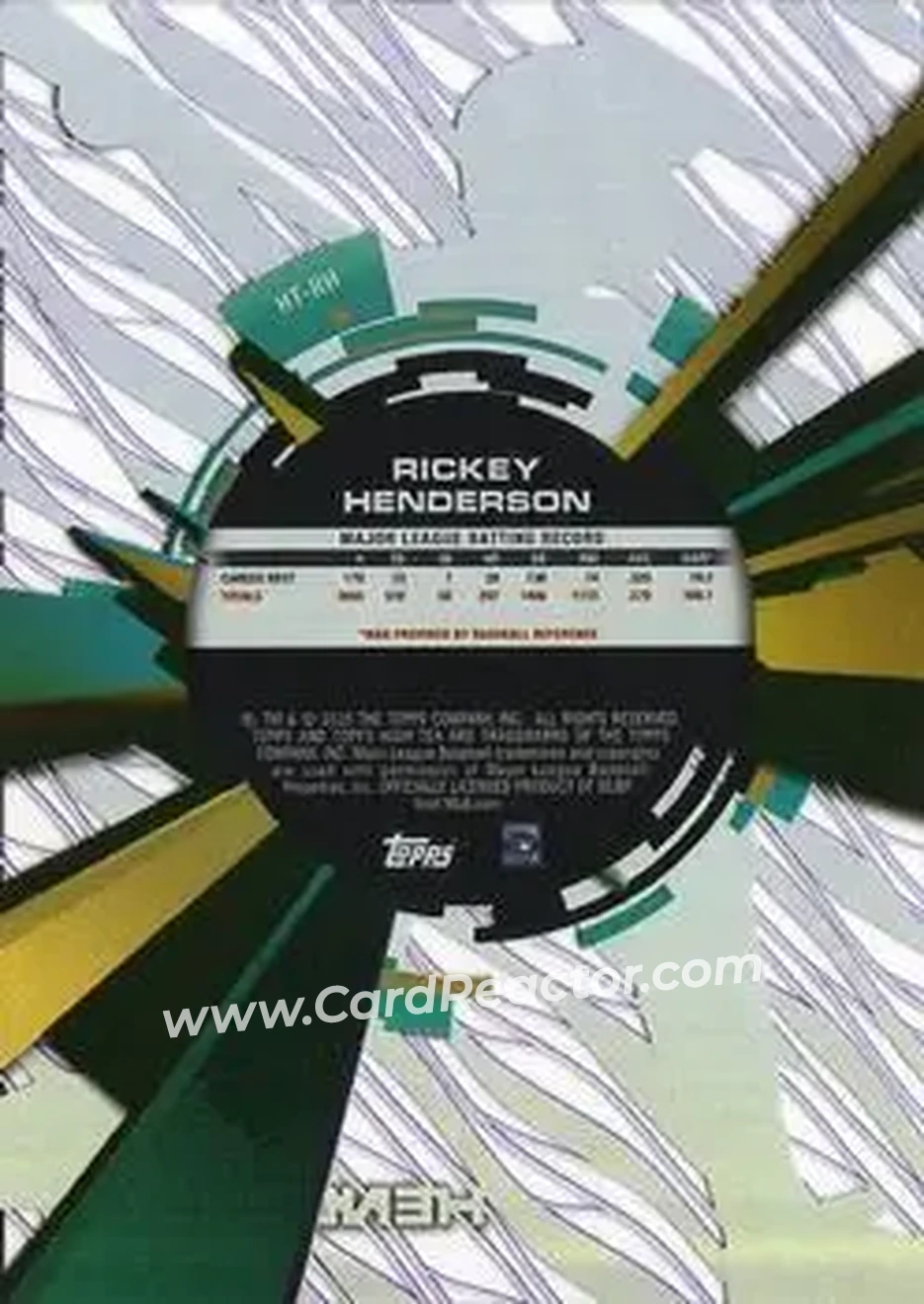 2015 Topps High Tek - Pattern 1A Grass Purple Rainbow #HT-RH - Rickey Henderson - Oakland Athletics - Back